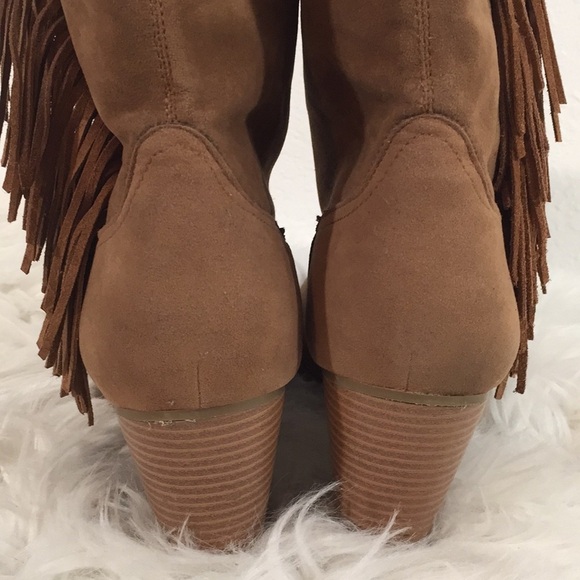 Rampage Frankey Tan 3” Heeled Fringe Ankle Boot 10 - Picture 6 of 15